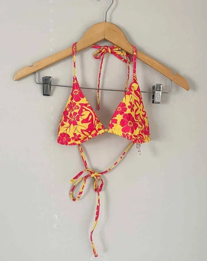 Shein Pink and Yellow Floral Print Two Piece Bikini Size Small - Image 4