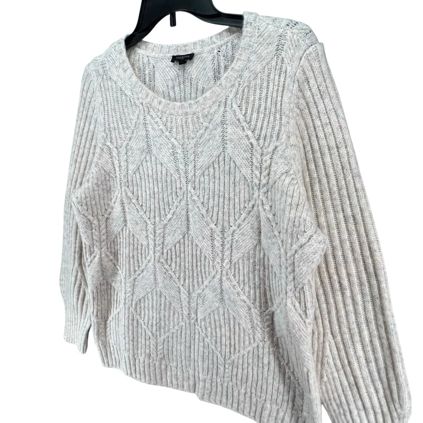 Talbots Sweater Womens XL 0X Cream Diamond 3D Knit Pullover Cottage Cozy Cabin - Image 2