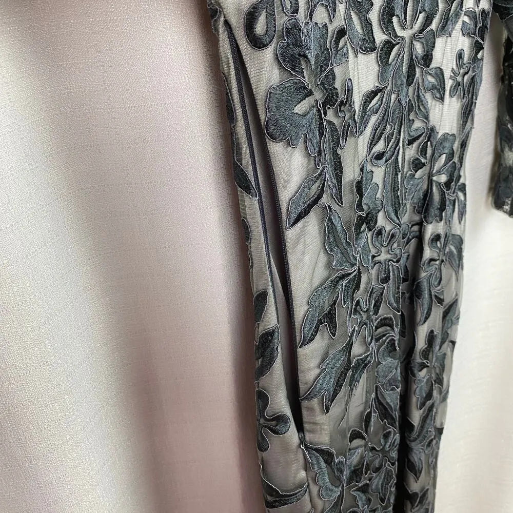 Sue Wong Nocturne Grey Ribbon Embroidered Sheath Cocktail Dress Sz.2 - Image 12