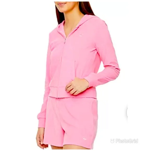 Juicy By Juicy Couture Towel Terry Womens Long Sleeve Zipper Hoodie with shorts - Image 3
