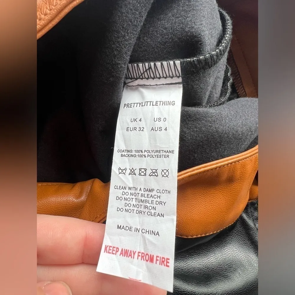 PrettyLittleThing Black Brown PU Faux Leather Panel Wide Leg Pants 0 - Image 10