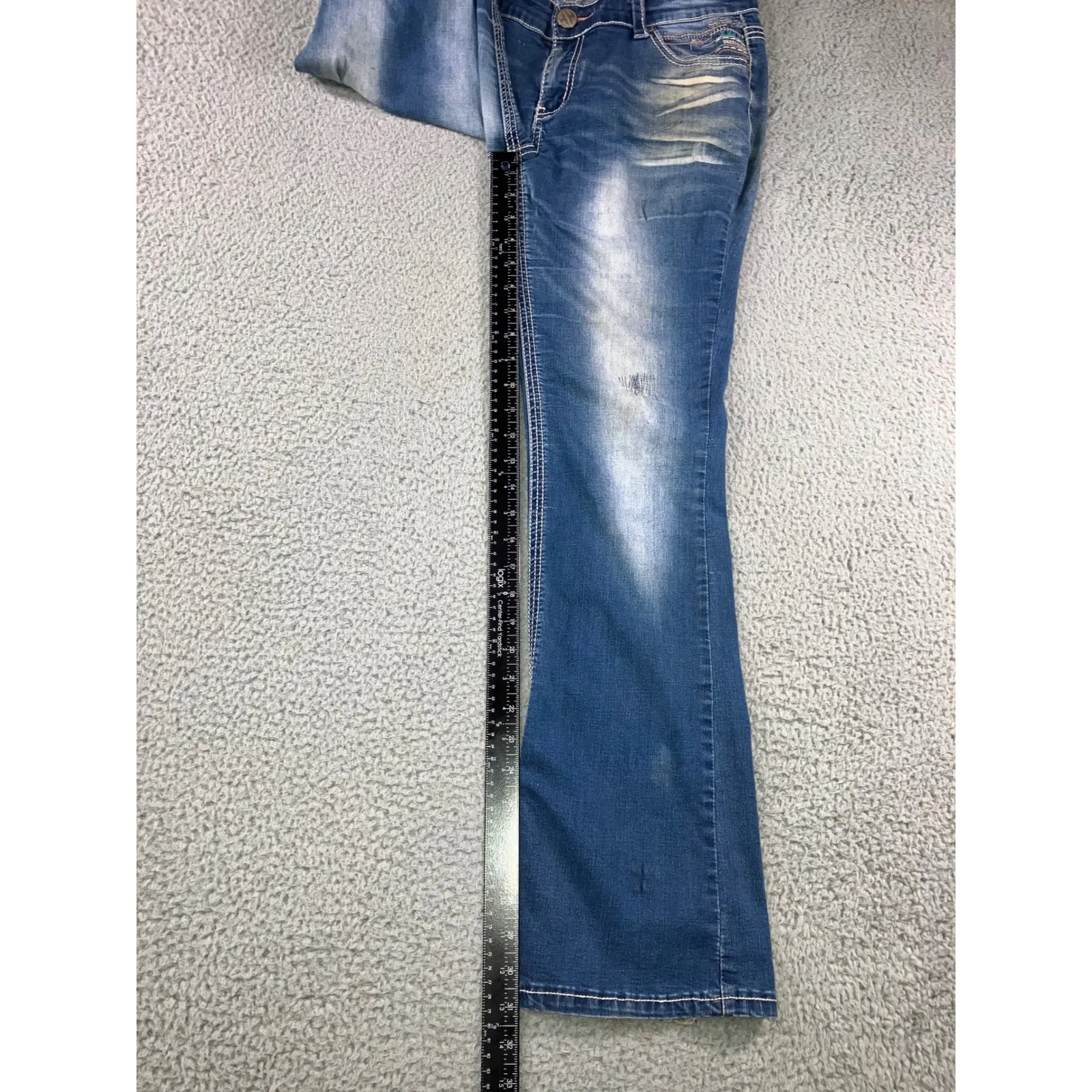 Ariya Jeans Women Junior 11 12 Bootcut Flare Low Rise Embellished Stone Wash Y2K - Image 4