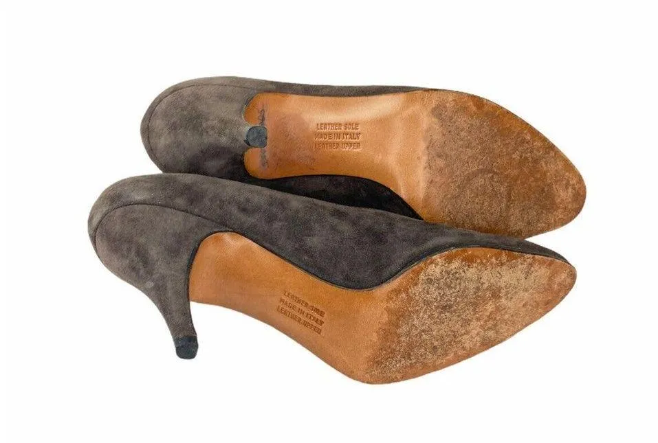 Vintage Salvatore Ferragamo Suede Leather High Heels Womens 6AA Gray - Image 7