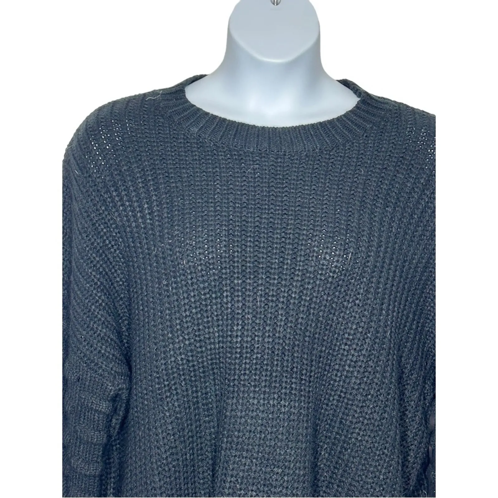 Racheal Lantern Cable Knit Oversized Dolman Sleeve Pullover Sweater Large Black - Image 6