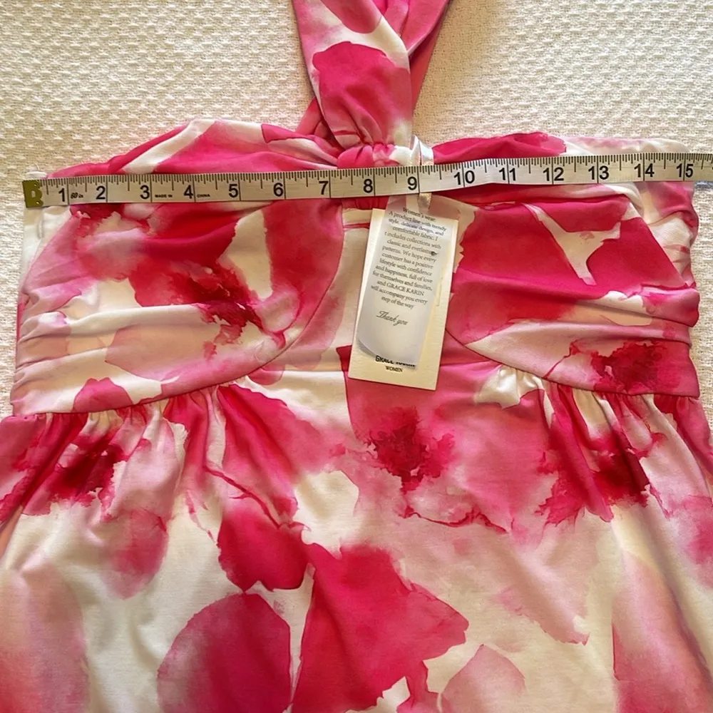 Grace Karin Criss Cross Halterneck Flowly A Line Maxi Dress‎ in Pink Watercolour - Image 8