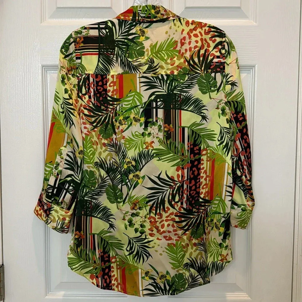 L'Agence Nina Tropical Print Silk Blouse in Santorini/Passionfruit Size Small - Image 4