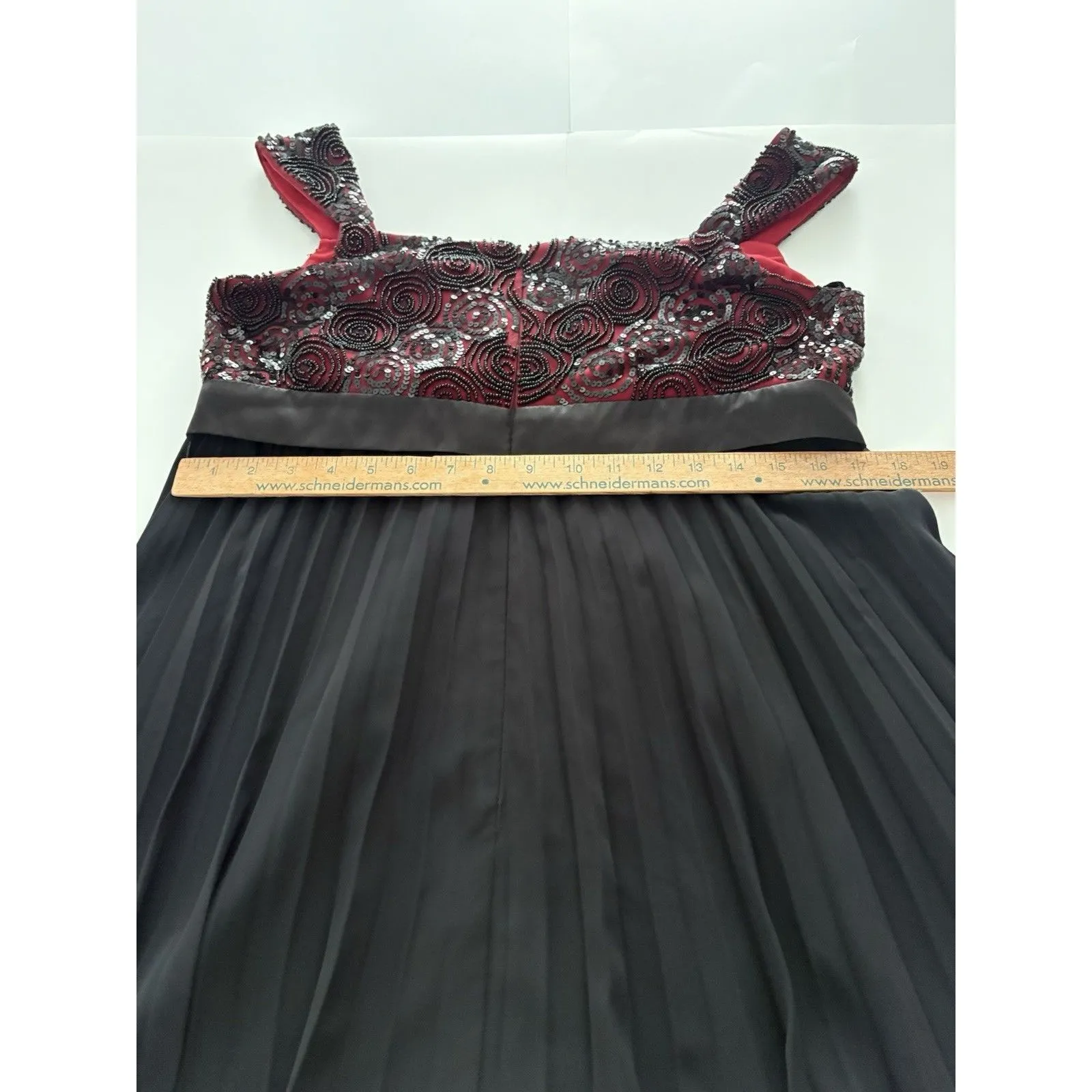 Vtg Victor Costa Dress Sz 12 Black Red Beads Sequins Empire Waist Party Holiday* - Image 14