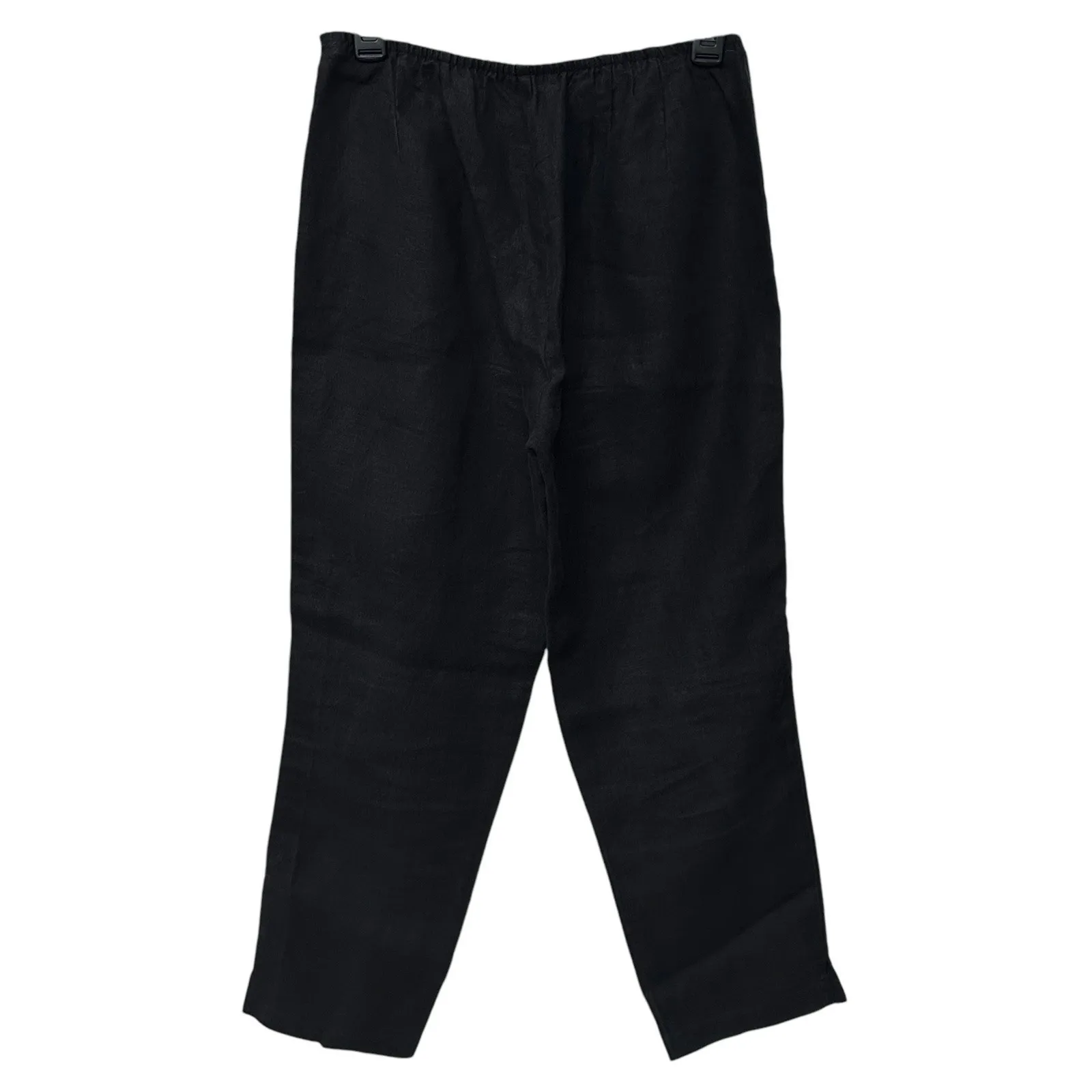 EILEEN FISHER Pants Small Linen Ankle Wide Leg Side Zip‎ Elastic Waist Black - Image 4