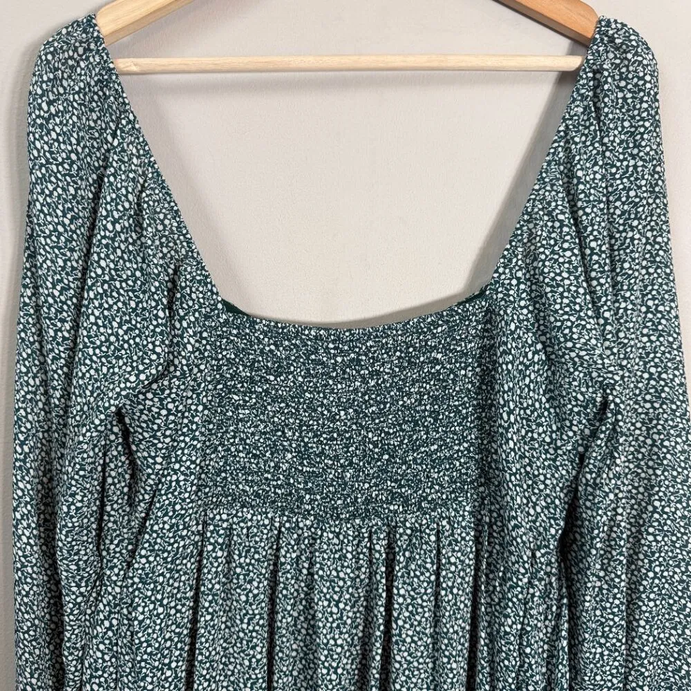 Abercrombie & Fitch Floral Smocked Ruffle Mini Dress Women's Large Tall LT Green - Image 10