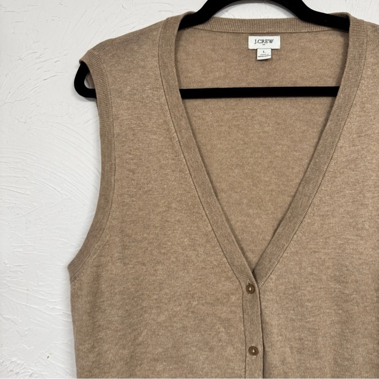 J Crew Tan Cotton Sweater Vest Womens L Preppy Dark Academia Classic Old Money - Image 2