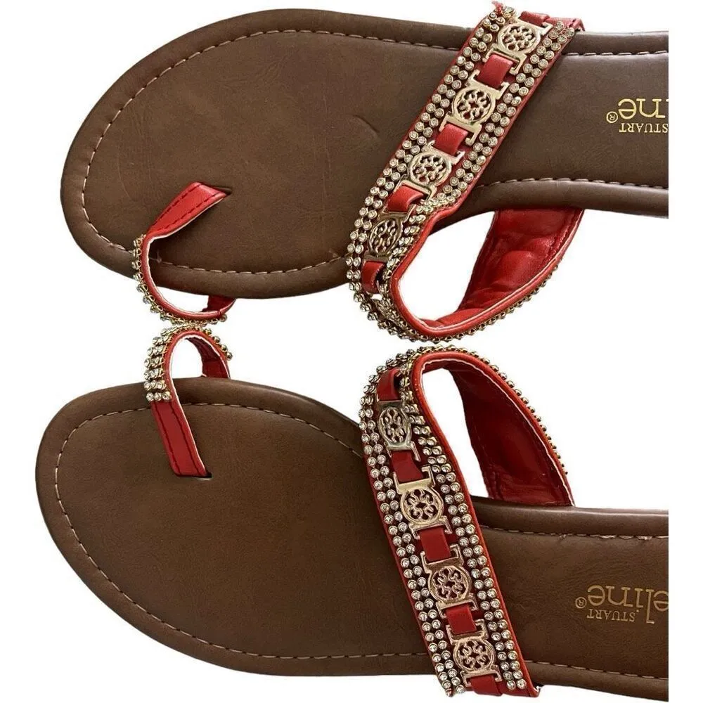 Brand New Womens Stuart Madeline Rhinestone& Gold Hardware Toe Sandals - Sz 10 - Image 5