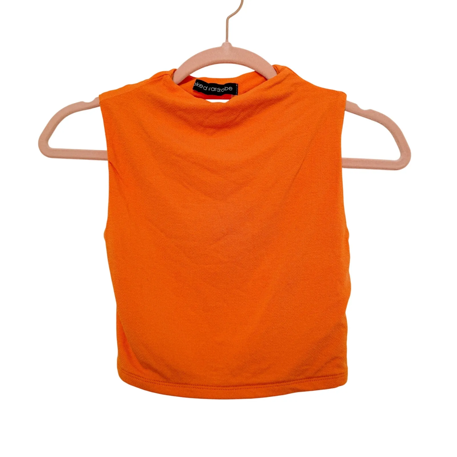 NWOT Naked Wardrobe Ribbed Mock Neck Sleeveless‎ Open Back Crop Top Orange Small - Image 2