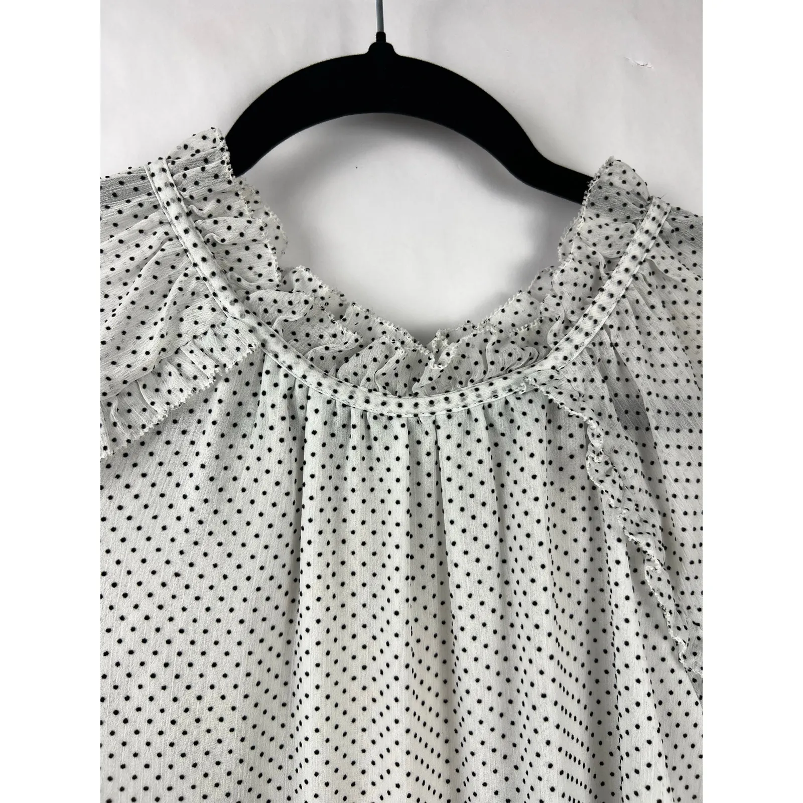 LOFT Ruffle Polka Dot Sheer Blouse, White Black, Romantic Feminine Workwear - Image 4