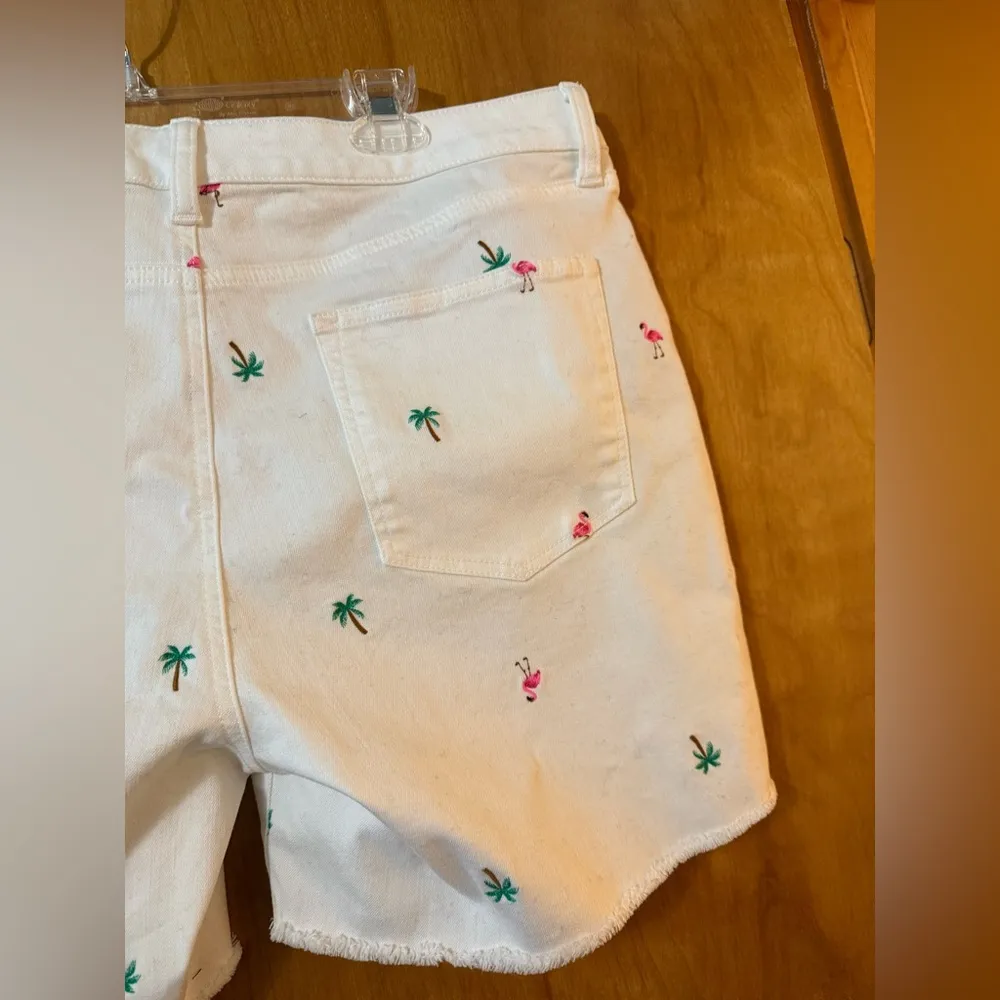 Talbots Flawless White Stretch Denim Shorts 6” Palm Tree Flamingo NWT Petite 16P - Image 10
