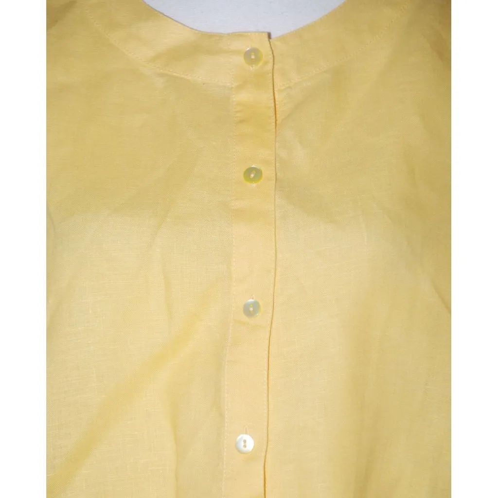 Lafayette 148 Linen Ladies 12 Sunny Yellow Top Blouse Roll Tabs Elastic Waist - Image 3