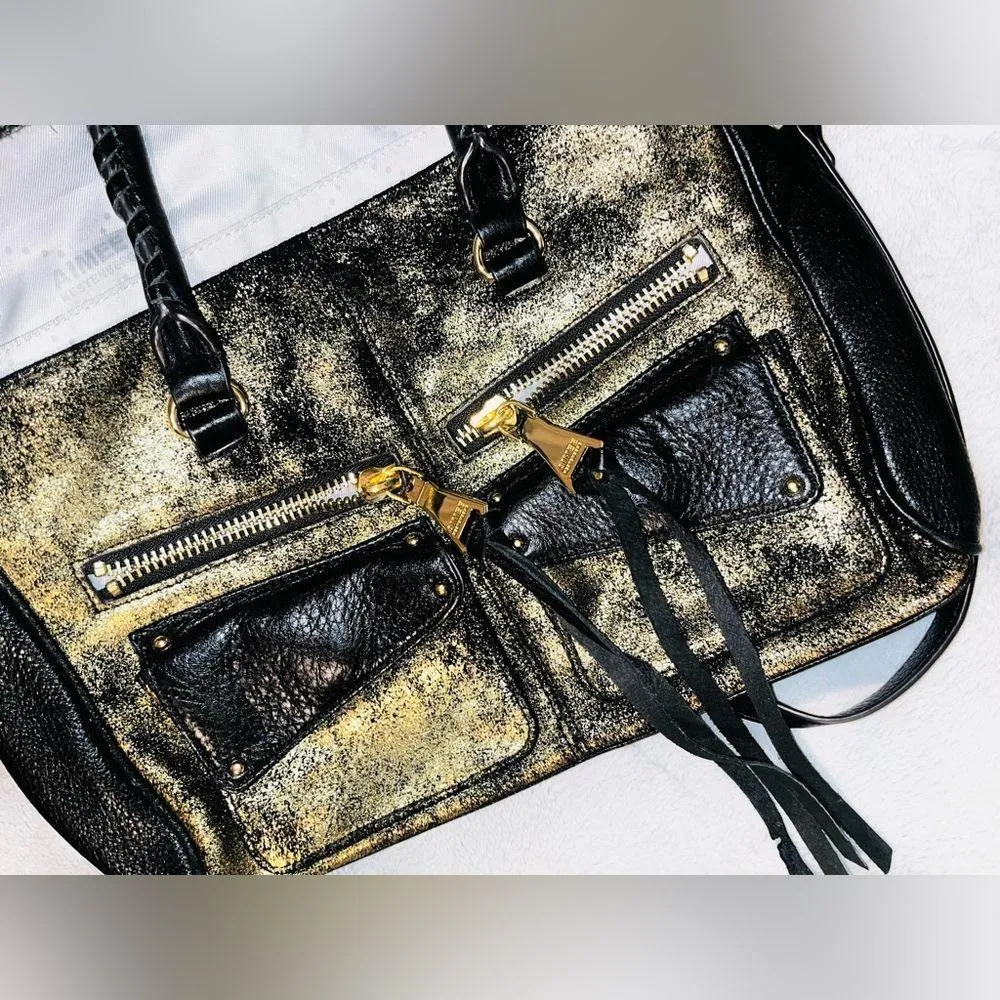 Aimee Kestenberg Leather Gold/Black Satchel Handbag - Image 13