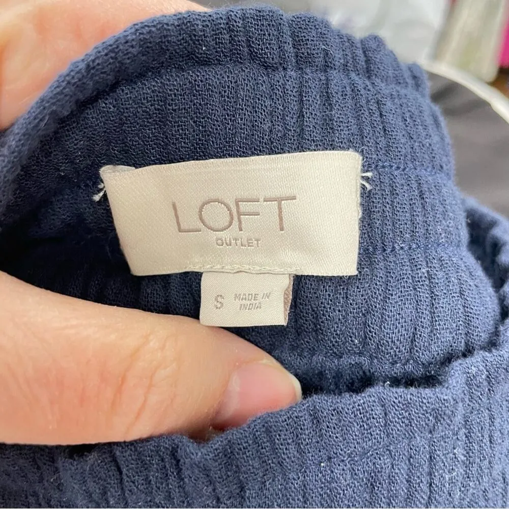 Loft Navy Blue Pull On Casual Wide Leg Dress Pants Womens S Comfort Stretch - Image 7