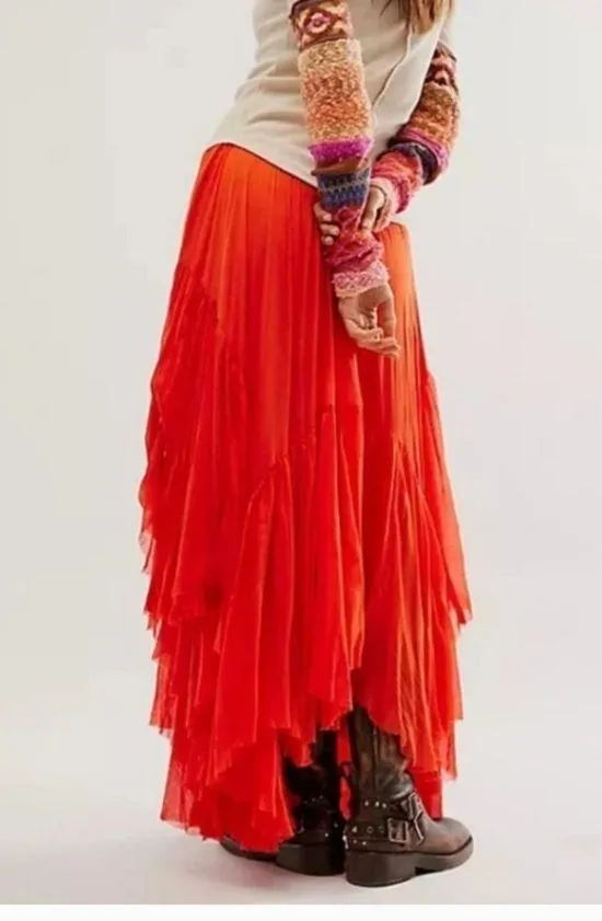 NWT Free People Clover midi skirt in Orange Size Small - Image 5