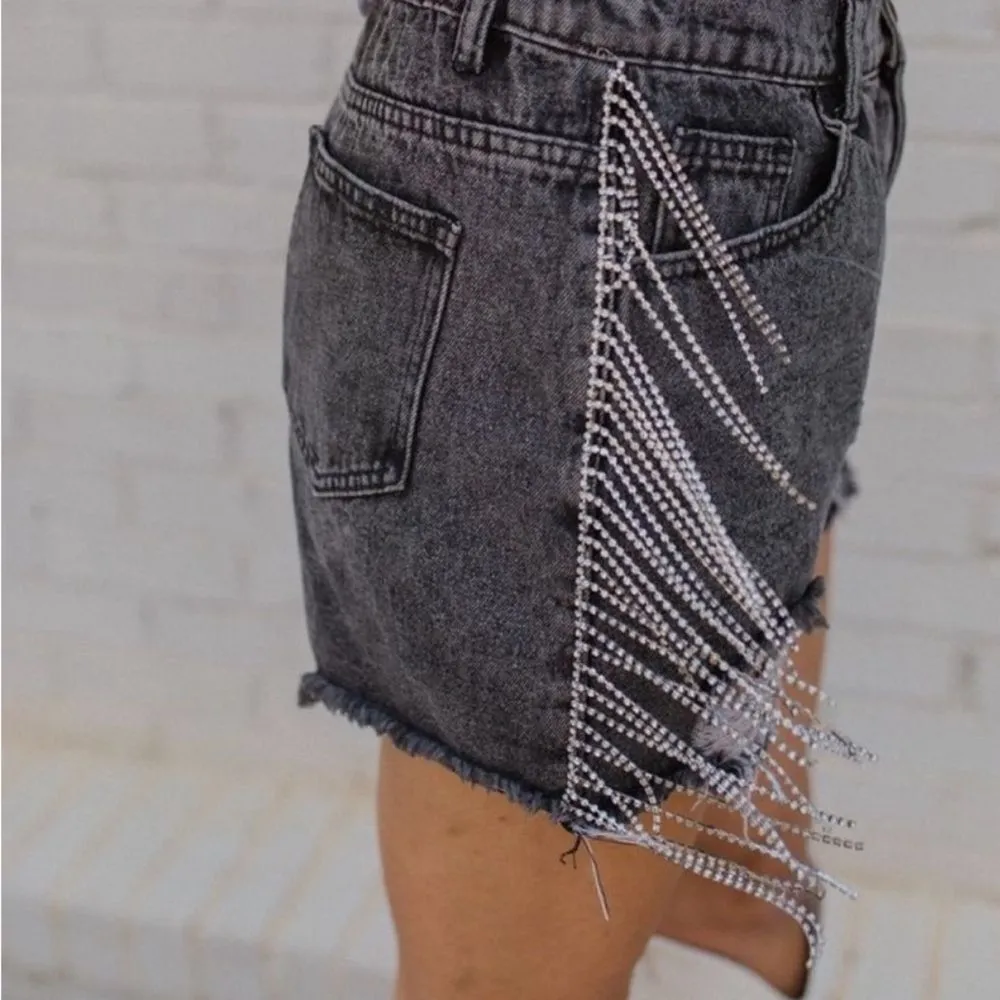 Savanna Jane NEW rhinestone fringe black shorts Sz M Size M - Image 3