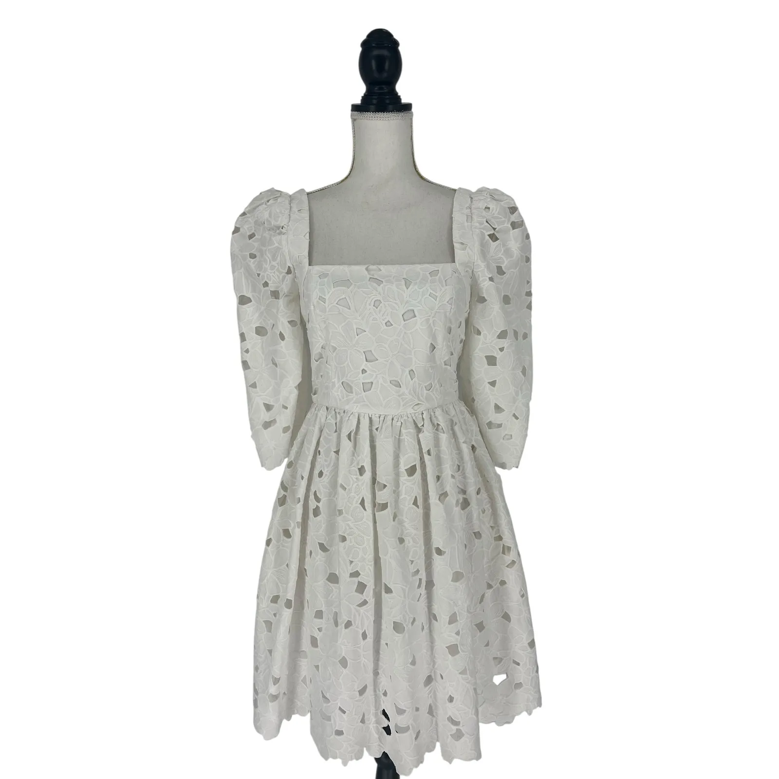 Cara Cara Hart Eyelet Dress Cotton Square Neck Mini Dress Brodererie White Size 4 - Image 3