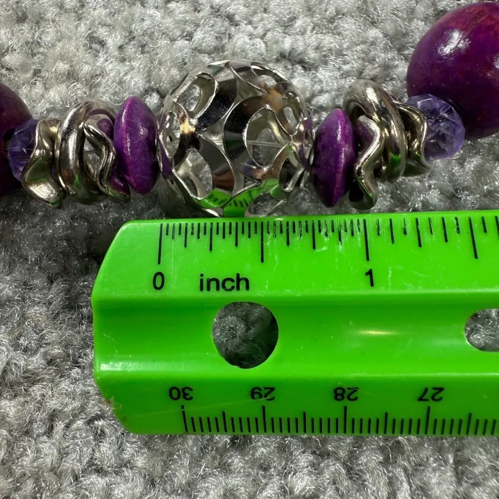 Purple Beaded Necklace With Silver - Image 11