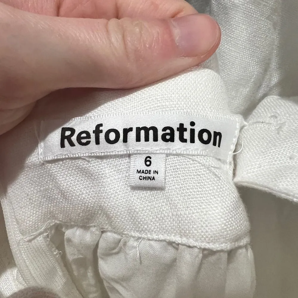 Reformation Elara White Linen Square Neck Slit Tie Back Midi Dress Size 6 - Image 6