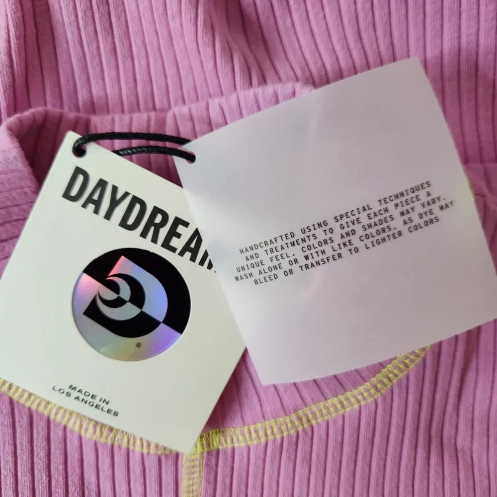 Daydreamer Contrast Stitch Short Sleeve Ribbed Mockneck Baby Tee Lilac Bloom Med - Image 12