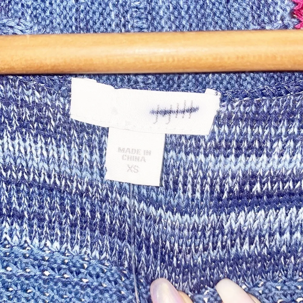 J. Jill Red Blue White Striped Knit Cotton Linen Blend Duster Button Cardigan - Image 5