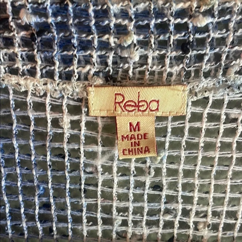 Reba Women's Open Front Fringe Kimono Cardigan Jacket M Blue Red White - Image 2