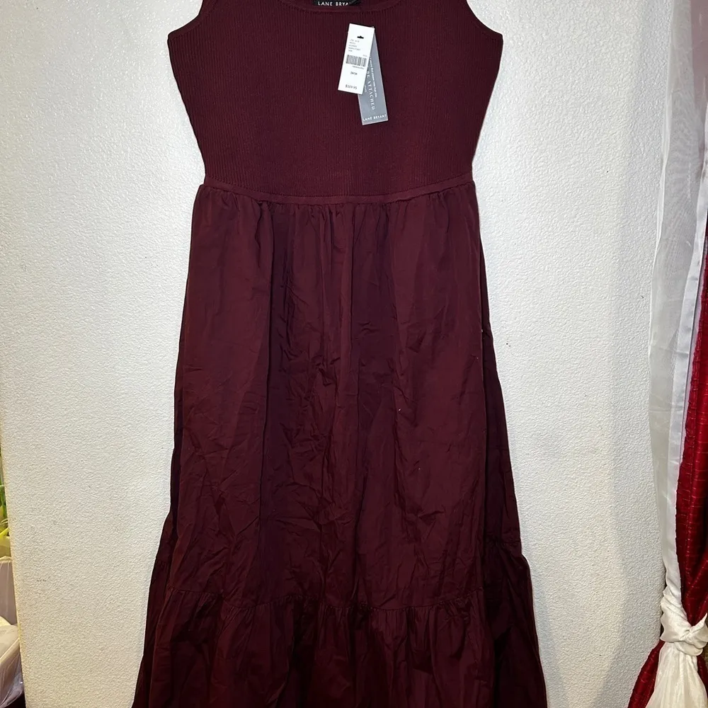 NWT Lane Bryant square‎ neck knit to woven tank dress maroon (14/16) - Image 2
