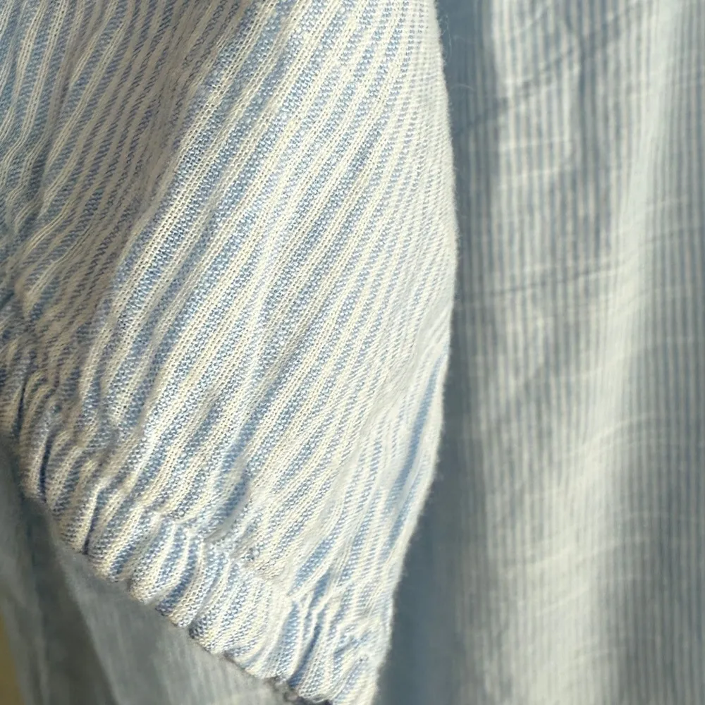 Nautical Coastal Blue White Striped Tunic Embroidered Cotton Classic Summer Top - Image 7