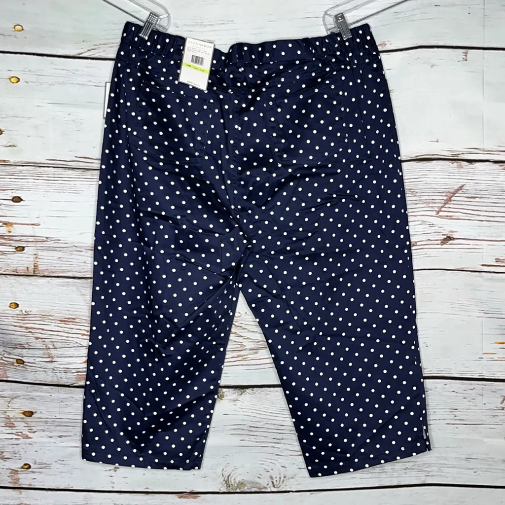 Sag Harbor Woman NWT Size 18W Navy Blue & White Polka Dot Stretch Capri Pants - Image 3