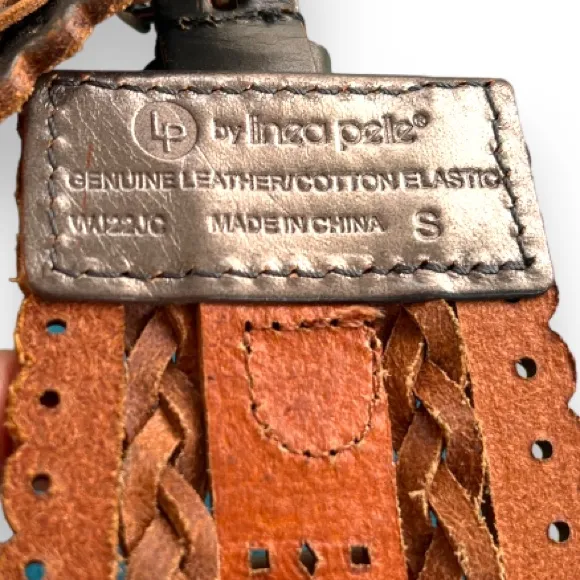 Linea Pelle Womens scalloped braided leather belt with elastic Silver - Image 3