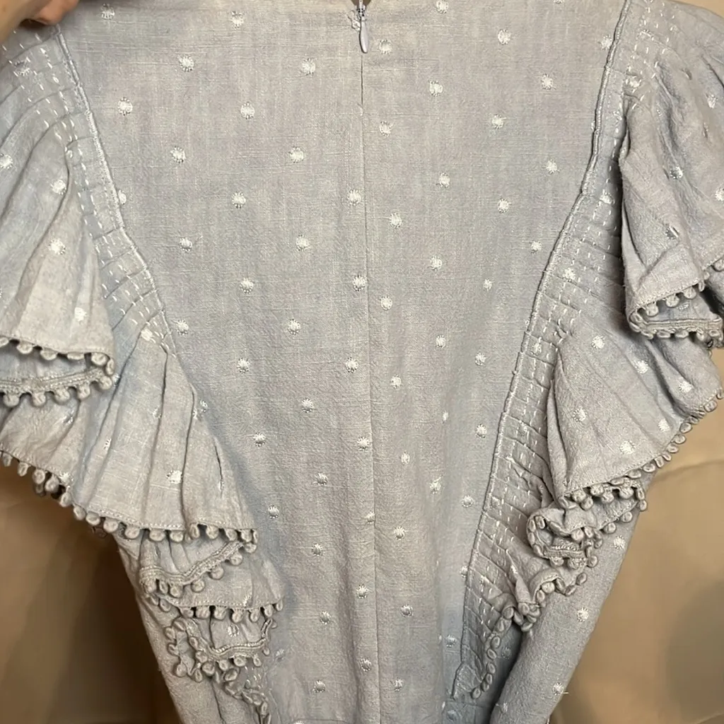 SAYLOR Baby Blue Pale Blue Swiss Dot Ruffle Button Jumpsuit Size Medium - Image 7