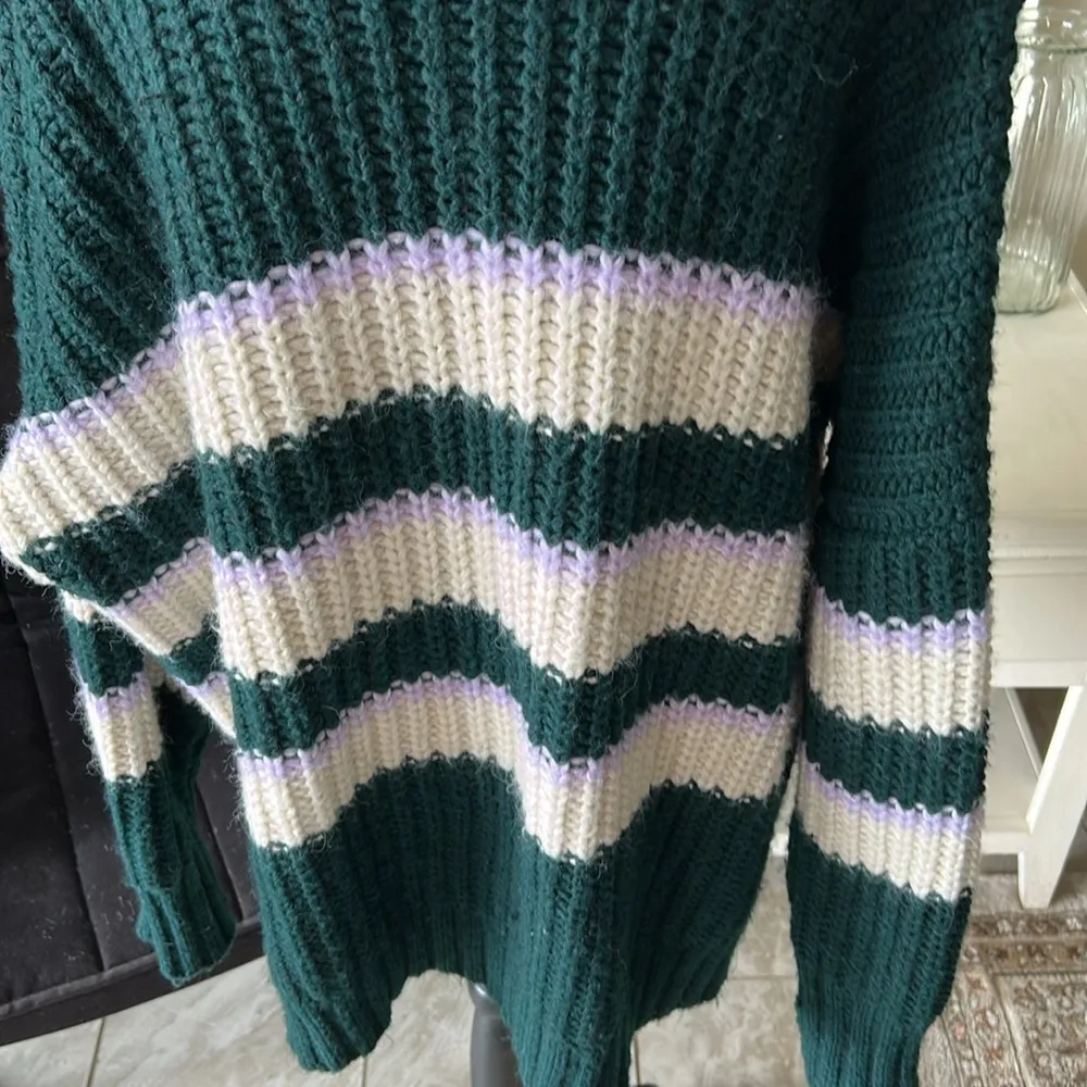 Aerie offline green cream striped chunky knit oversized comfy lounge sweater XXL - Image 10