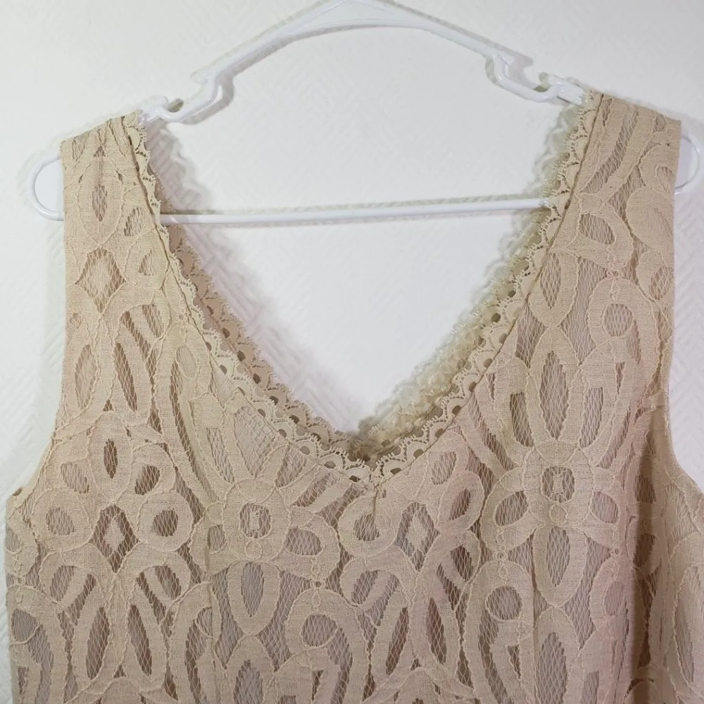 K.JORDAN Size 14 Beige Floral Shift Lace Overlay V - Image 8