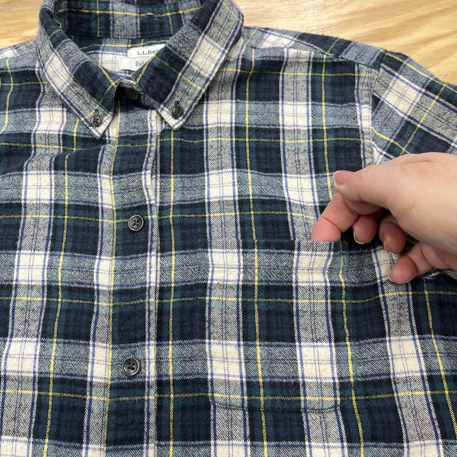 LL Bean Flannel Shirt Womens Small Blue Green Scotch Plaid Outdoor Utility - Image 7