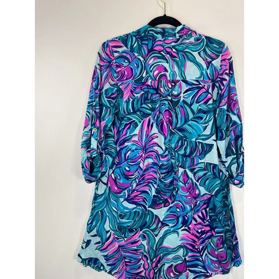 Lilly Pulitzer Dress Blue Natalie Shirtdress Cover Up Mini Floral Beach 2XS - Image 8
