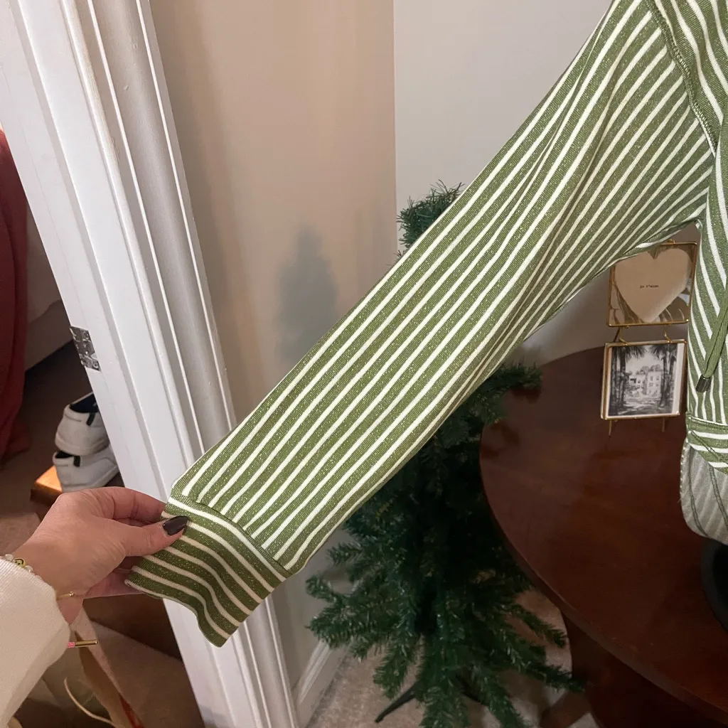 Anthropologie Pilcro Wharfside Striped Hooded Sweatshirt Olive Preppy Nautical - Image 8