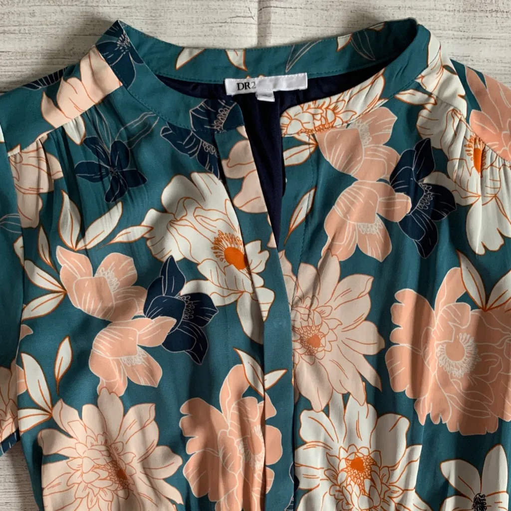 DR2 Nordstrom Rack Women’s Aqua Blue Floral Dress Drawstring Waist with Pockets Size M - Image 4