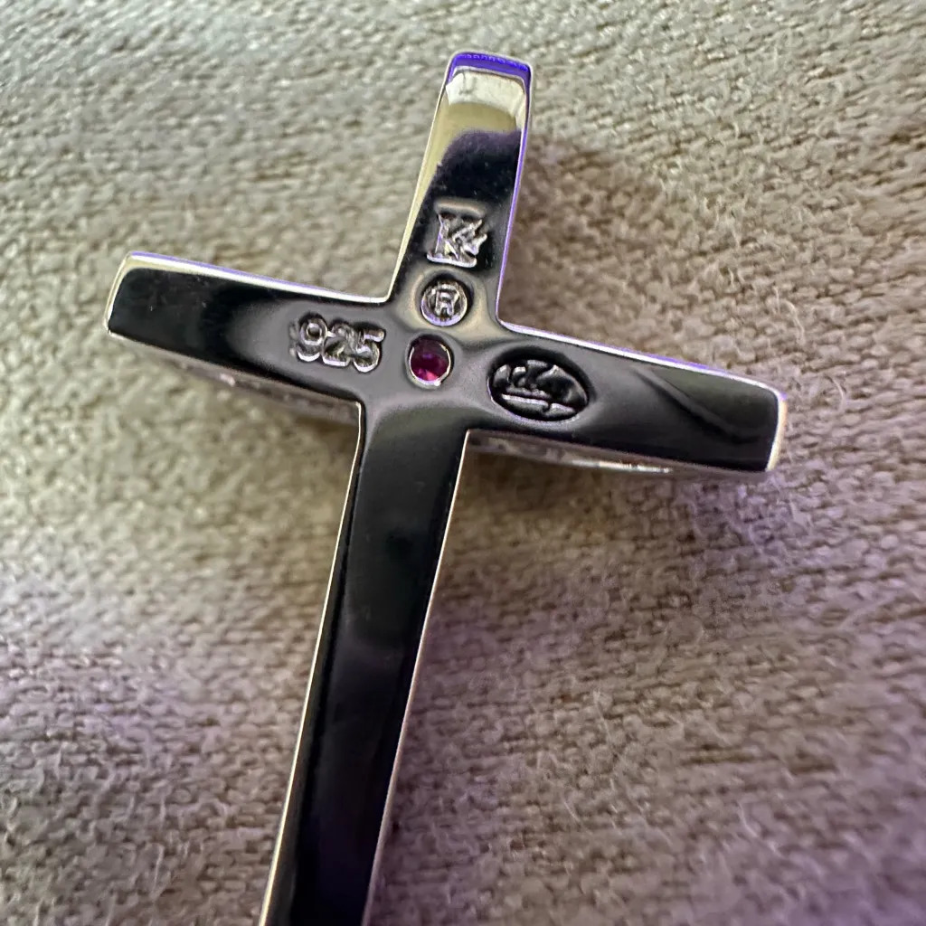 Cross Lab Created Ruby/White Diamond Simulated Pendant Silver - Image 5