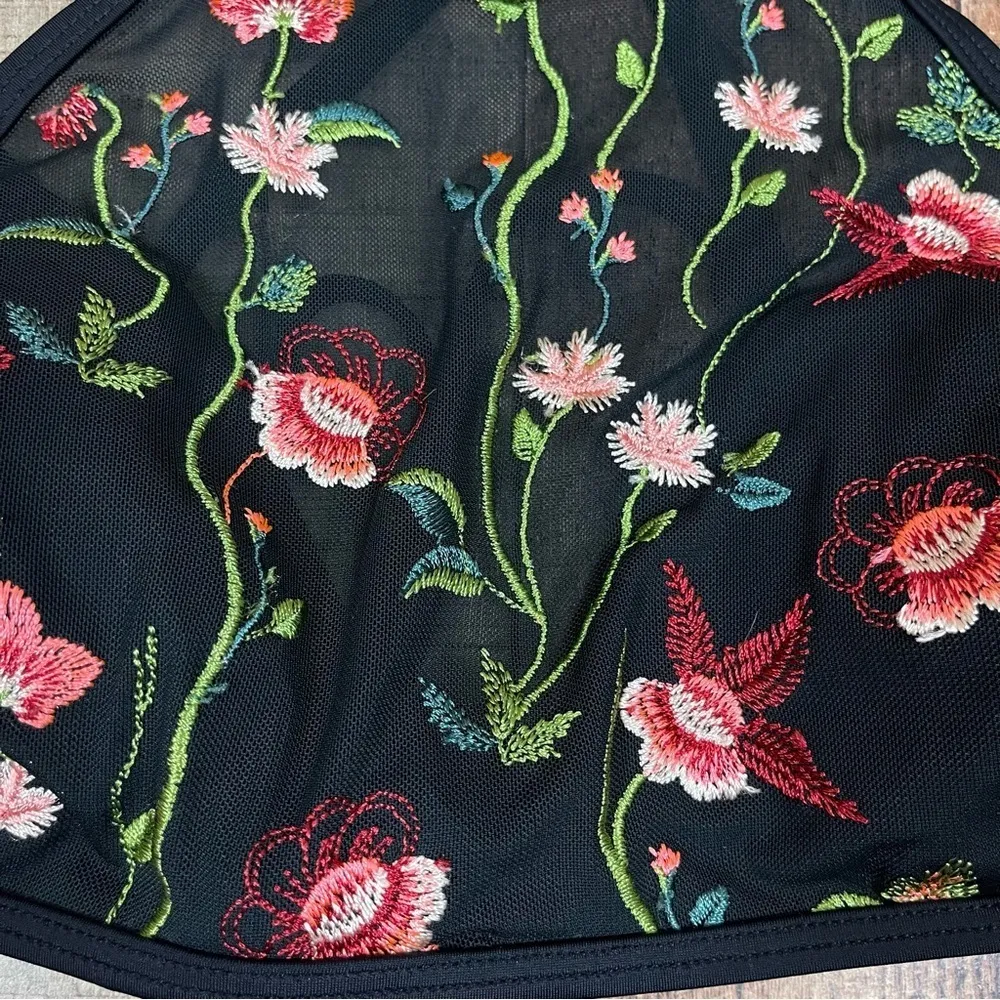 Target Xhilaration Small Embroidered Floral Halter Boho Mesh Swimsuit Bikini Top - Image 3