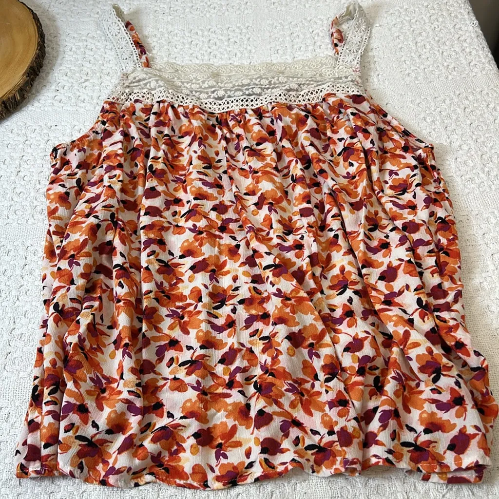 Torrid Orange Floral Lace Tank‎ Top Adjustable Straps Size 2X - Image 2