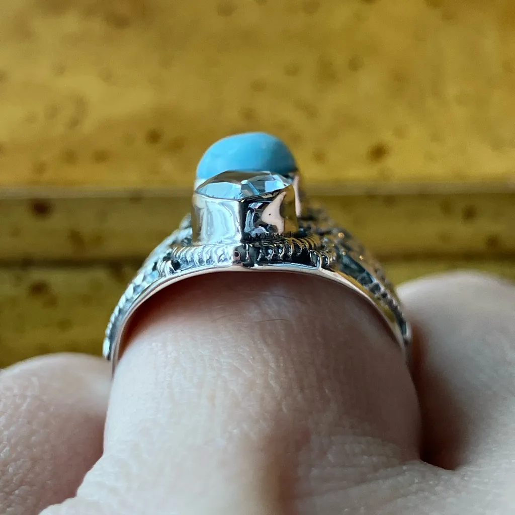 Sky Blue Topaz Larimar Sterling Silver Ring Size 6 - Image 2