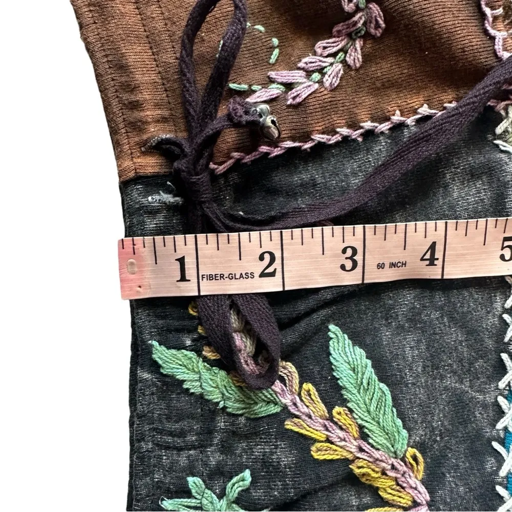 Boho Patchwork Midi Skirt Bohemian Fit & Flare Embroidery Floral Paisley Green Size M - Image 5