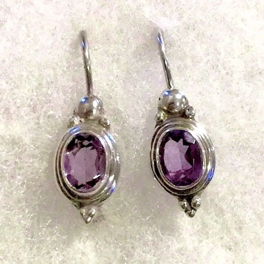 Genuine Sterling Silver Amethyst Drop Earrings - Image 6