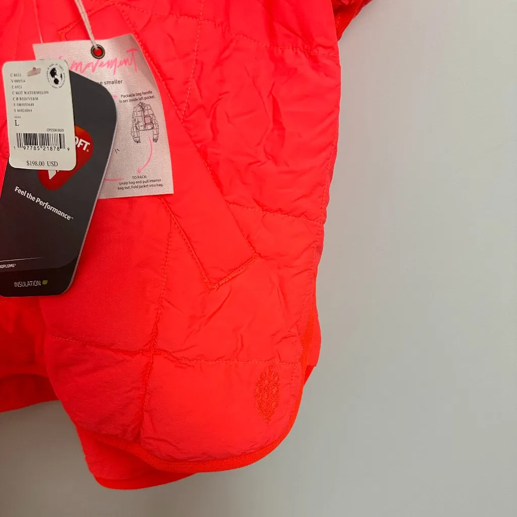 FREE PEOPLE Movement Pippa Packable Puffer in Hot Watermelon Size Large NWT Pink - Image 9