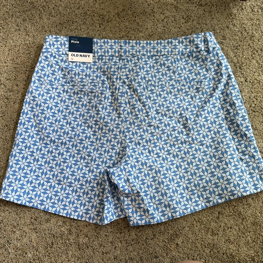 NWT Old Navy High Waisted Pixie Trouser Shorts Blue Tile White Geometric 12 - Image 8