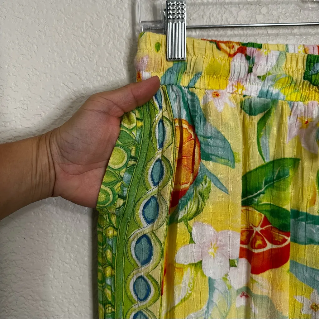 C&C California Boho Citrus Floral Print Wide Leg Pants, Sz Large - Image 4