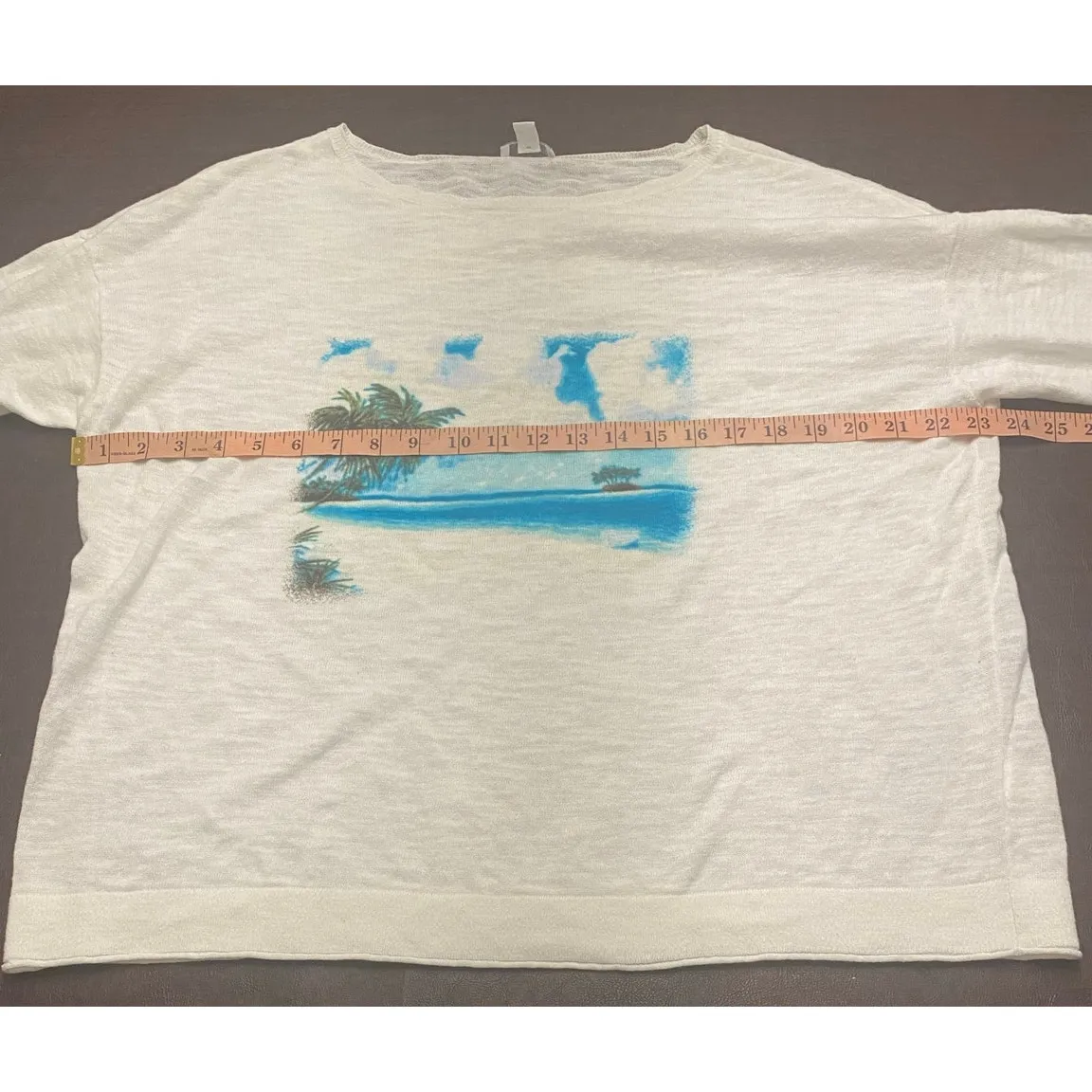 J. Jill Women’s XL Linen Cotton Lightweight Sweater Tropical Beach Scene Coastal White - Image 8